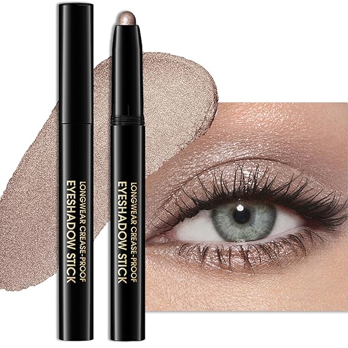 Erinde Waterproof Eyeshadow Stick, Cream Eye Shadow Stick, Long-Lasting, Crease-Proof, Cream to Powder Buildable & Blendable Eye Shadow Pencils Crayon, Vegan & Cruelty-Free, 09 Champagne