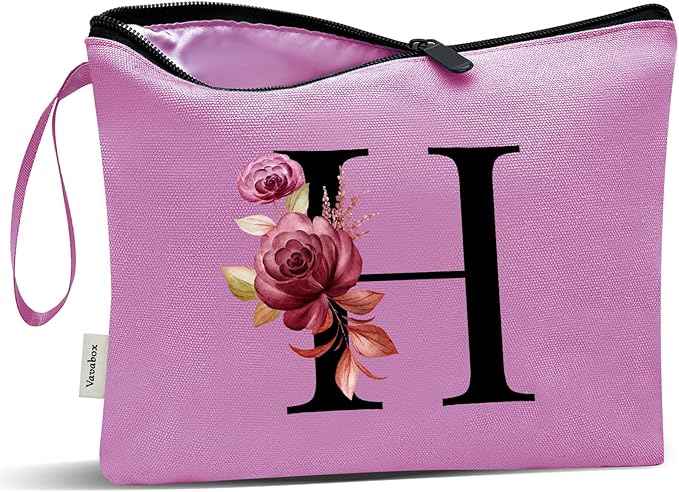 Vavabox A-Z Personalized Makeup Bag, Birthday Gifts for Women Mom, Gifts for Best Friend, Bride Bridesmaid Cosmetic bag (H, Purple)