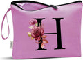Vavabox A-Z Personalized Makeup Bag, Birthday Gifts for Women Mom, Gifts for Best Friend, Bride Bridesmaid Cosmetic bag (H, Purple)
