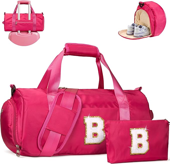 Birthday Gifts for Niece, Girls Travel Duffel Bag, Kids Initial Overnight Bags with Shoe Compartment, Customized Sport Gym Weekender Bag with Makeup Pouch, Sweet 16 Gift for Girl (Letter B)