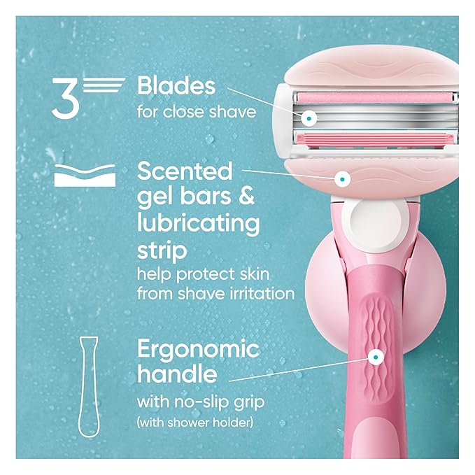 Gillette Venus ComfortGlide White Tea Women's Razor, Handle + 4 Blade Refills, Holiday Gifts for Women
