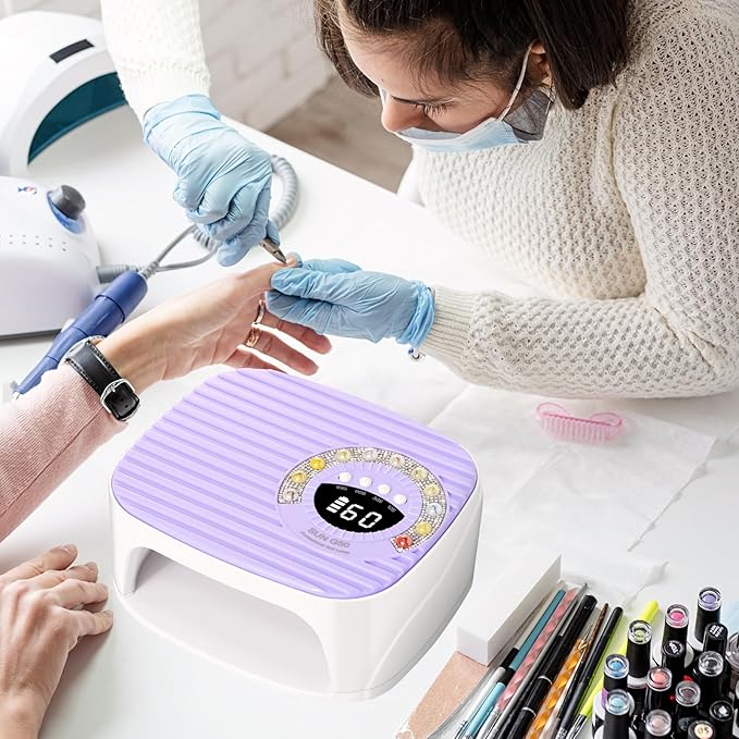 LIMEGIRL UV LED Nail Lamp Kit for Gel Polish Professional Fast Curing Purple Dryer Light Set with 45PCS Lamp Beads and Gloves Cordless Rechargeable Nail Art Cure Machine for Manicure Pedicure