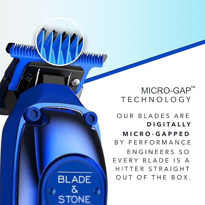 Blade & Stone Professional Hair Trimmer for Men PT301 | Diamond-S Blade | Micro-Gap Tech | 7200 RPM Durable Motor, All-Metal, Cordless Hair Trimmer - Big Blue