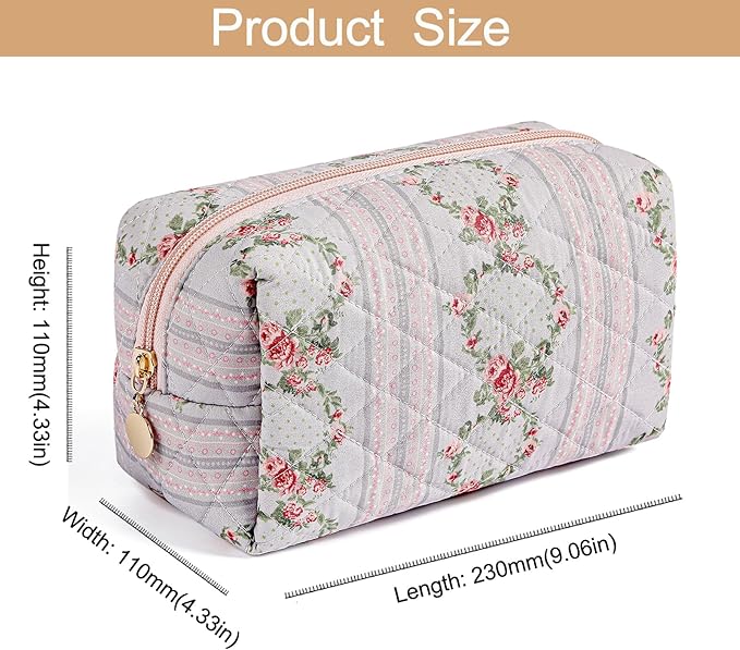 Makeup Bag Travel Cosmetic Bag for Women Girls, Zipper Make Up Pouch, Floral Flowers Toiletry Organizer Makeup, Portable Storage Bag, Cosmetic Travel Cloth Bag (Pink+Blue)