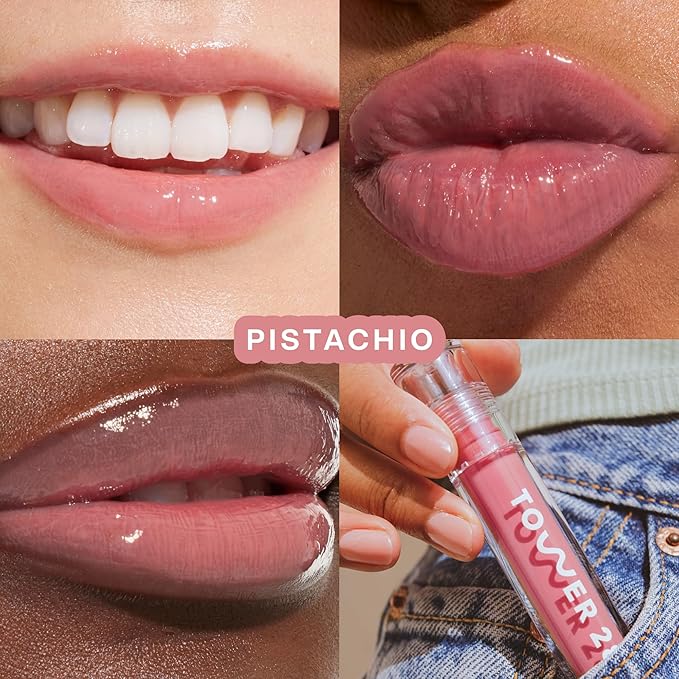 Tower 28 ShineOn Milky Lip Jelly, PISTACHIO, Non-Sticky, Hydrating Vegan Lip Gloss in Milky Nude Pink, Moisturizing Apricot and Raspberry Seed Oil, Clean, Cruelty Free