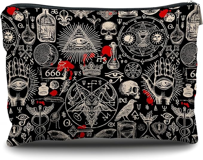 Nogrit Gothic Black Makeup Bag - Retro Black Small Cosmetic Makeup Bag for Purse, Gothic Gifts for Women