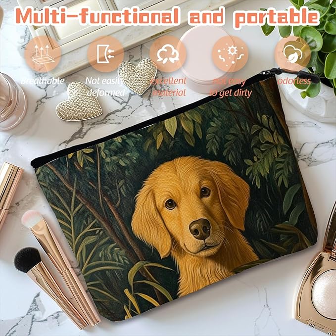 Cosmetic Bags Travel Makeup Toilet Case Waterproof Pouch for Women Girls 6.7X9.45inches - The Serene Allure of A Dog in AJungle Scene