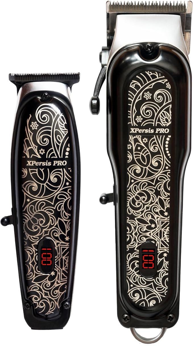 PRO All Metal Quiet and Low Vibration Cordless Hair Clipper + Hair Trimmer for Mens and Barbers +Shaver with Sharp Blades, Cord/Cordless Electric Razor for Mens Black