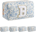 JOVAKIT Alphabet Makeup Bag Cosmetic Bag for Women, Christmas Gifts for Girls Age 6-18, Floral Flowers Coquette Travel Toiletry Zipper Make Up Pouch Organizer Trendy Stuff (Blue Floral B)