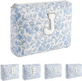 Alphabet Makeup Bag Cosmetic Bag for Women, Christmas Gifts for Age 11-18, Personalized Floral Coquette Travel Bag, Trendy Stuff Zipper Make Up Pouch Organizer Bag (Blue Floral J)