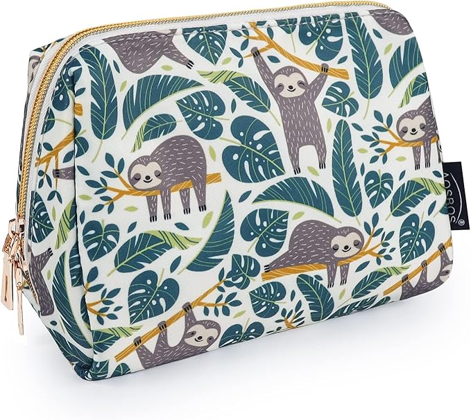 Aosbos Small Travel Makeup Pouch - Cosmetic Bag for Women - Green Leaf