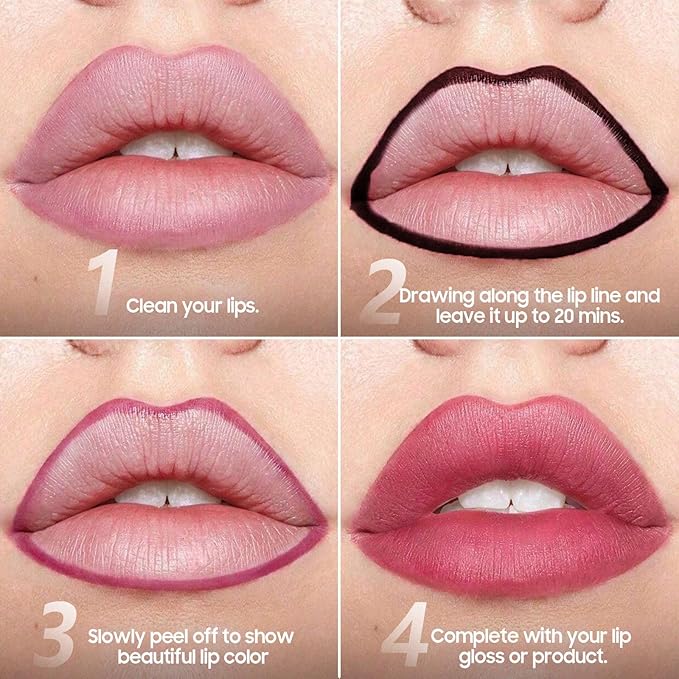 Lip Stain Peel Off - Lip Liner Long-wear & Waterproof Moisturizing Lip Stain with Matte Finish, Transfer-Proof, Non-Stick Cup Lip Tint Stay On All Day (Rose)