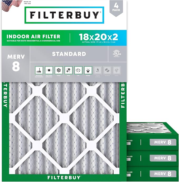 Filterbuy 18x20x2 Air Filter MERV 8 Essential Dust & Allergy Defense, by Filterbuy