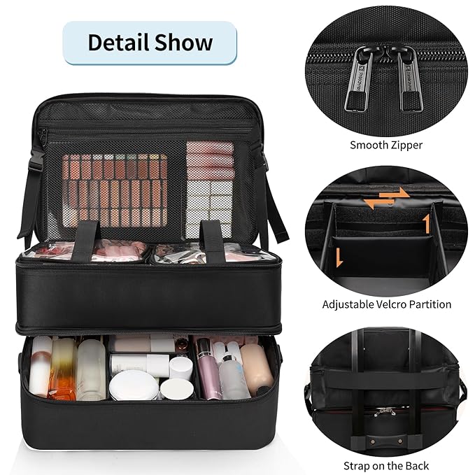 Large Makeup Train Case with Makeup Travel Bag and 4 Clear Makeup Bags for Hairstylist, Hairdresser Bag with Detachable Pouch,Heat Insulation Anti-scalding for Hairdressing Organizer Big wheels