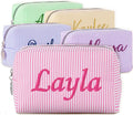 Yofair Personalized Makeup Bag with Name, Large Capacity Travel Toiletry Case Teen Girl Gift Trendy Stufff Custom Seersucker Cosmetic Bags Wedding Birthday Gifts for Girls Women
