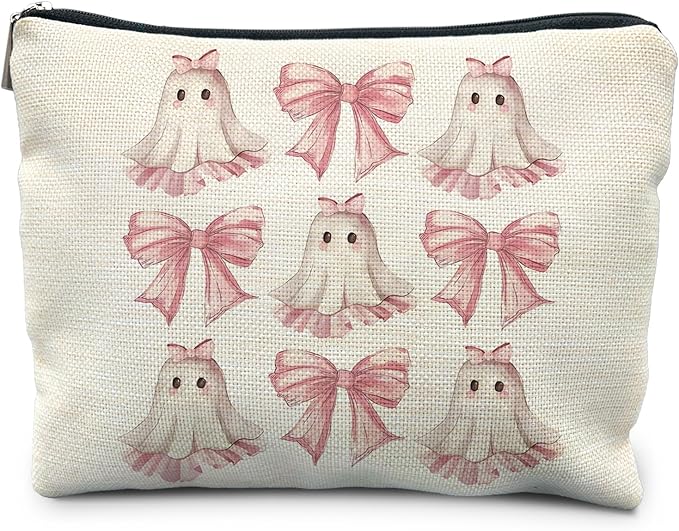 Coquette Pink Bow Ghost Halloween Cosmetic Bags - Cute Gifts for Women