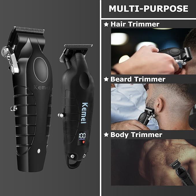 KEMEI Hair Clippers for Men, Professional Clipper and Trimmers Set, Cordless Zero Gap Trimmer for Men with LED Display, 11 Guide Combs
