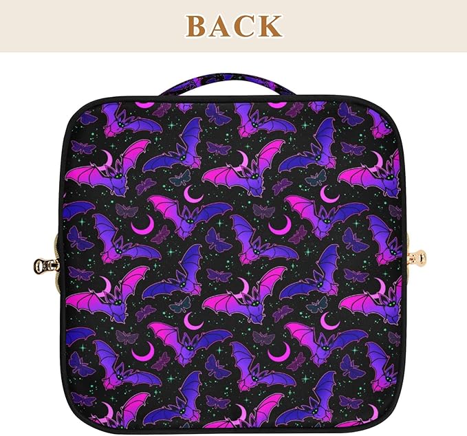 Makeup Organizer Bag, Purple Bat Gothic Travel Makeup Bags Makeup Vanity Case Large Capacity Rhombus Cosmetic Toiletry Bag for Girl Women Ladies