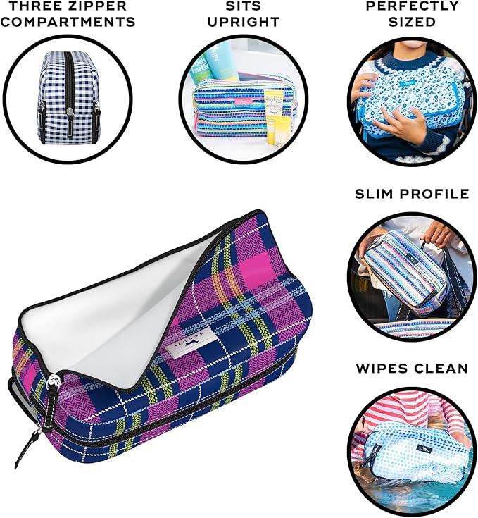 SCOUT 3-Way Toiletry Bag - Travel Makeup Pouch for Women with Three Zipper Compartments - Stands Upright, Wipes Clean