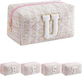 JOVAKIT Alphabet Makeup Bag Cosmetic Bag for Women, Christmas Gifts for Girls Age 6-18, Floral Flowers Coquette Travel Toiletry Zipper Make Up Pouch Organizer Trendy Stuff (Pink Floral U)