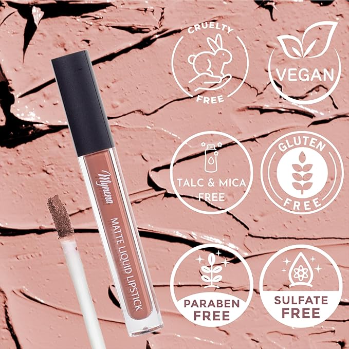 Mynena Peachy Pink Long Lasting Lipstick for Women Waterproof & Transfer-Proof | Hydrating with Shea Butter | Bold Pigment Matte Color Lip Stain | Talc-Free & Vegan Product that Performs | Gala