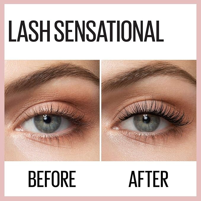 Maybelline Lash Sensational Mascara, Lengthening and Volumizing | Very Black | Washable | Full Fan Effect | Pack of 2