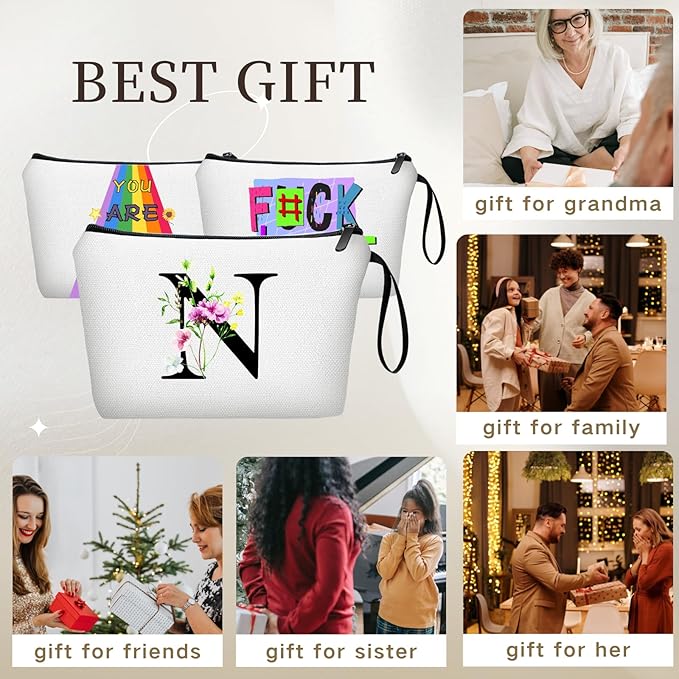SEAMOON Bride to be Birthday Womens Unique Initial Monogram Gifts for Women Mom Personalized Travel Makeup Cosmetic Bag with Mirror Valentines Mothers Day Christmas Graduation N