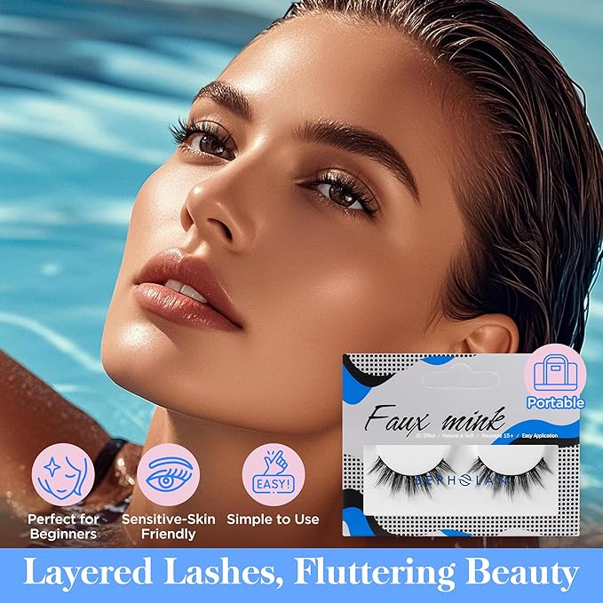 Lashes Natural Look False Eyelashes - Bepholan Fake Eyelashes 3D Super Fluffy False Lashes Black Band Wispy Lashes 3-Pack Faux Mink Lashes,XMZ21-3