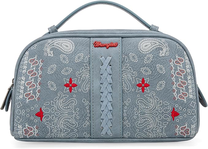 Montana West Wrangler Makeup Bag for Women Small Cosmetic Toiletry Bags Western Paisley Make Up Pouch Durable Cute Travel Purse, Jean Blue