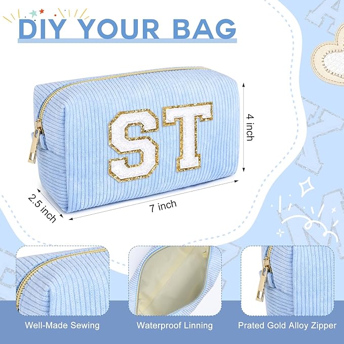 SOIDRAM 6PCS Bridesmaid Proposal Gifts Corduroy Blue makeup bag bulk for Wedding Party Favors Bachelorette party decorations Toiletry Organizer Bag Cosmetic Case Gift