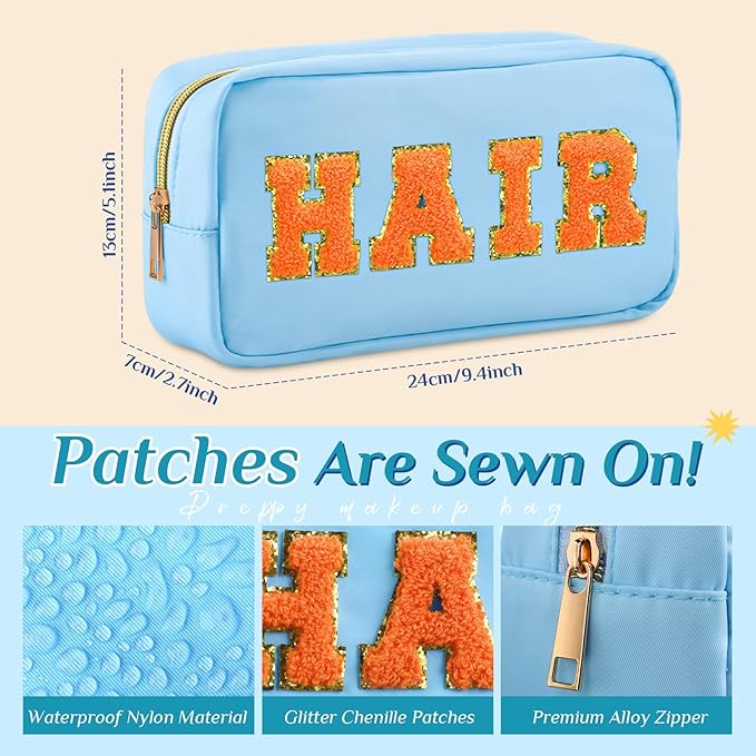 Cunno 4 Pcs Preppy Makeup Bags Chenille Letter Stuff Bag Nylon Cosmetic Pouch Cases with Zipper for Women Travel Toiletry