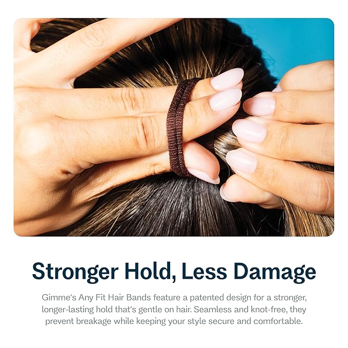Gimme Beauty Medium Hair Bands - Patent-Pending Seamless Nylon & Spandex Ties for All Hair Types - No-Snag, Zero-Dent Ponytail Holders - Everyday-Wear Tie - Dark Brown, 12 Pack