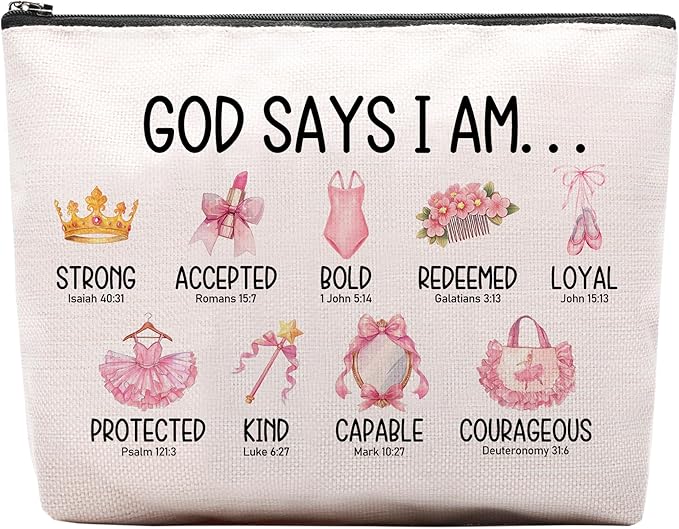 Inspirational Christian Gifts for Her, Religious Gifts Motivational Dancer Ballerina Makeup Bag, God Says I Am Dancer Cosmetic Bag Makeup Pouch