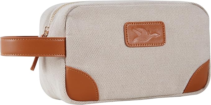 Small Makeup Bag for Women and Men - Cute Cosmetic Bag for Travel, Multipurpose Canvas Make up Pouch for Accessories, Mini Makeup Purse with Zipper and Internal Pockets for Toiletries - Sand
