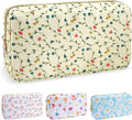 Nylon Small Floral Makeup Bag for Purse, Cute Preppy Makeup Bag Cosmetic Zipper Pouch Purse, Waterproof Portable Travel Toiletry Makeup Brush Bag Organizer Storage for Women Girls(Light Yellow-Flower)