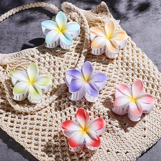 Flower Hair Clips 6 PCS Hawaiian Claw Clips for Vacation Hibiscus Hair Claw Clips Cute Large Hair Clips for Thick and Thin Hair Plumeria Hair Accessories for Women Girls -Light Petal