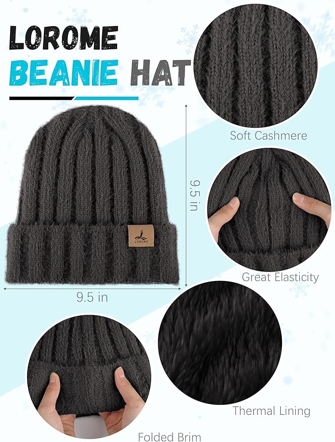 Winter Beanie Hat Scarf Gloves, Warm Fleece Knit Hat Long Scarf Neck Warmer Touch Screen Winter Gloves Set Gifts for Women