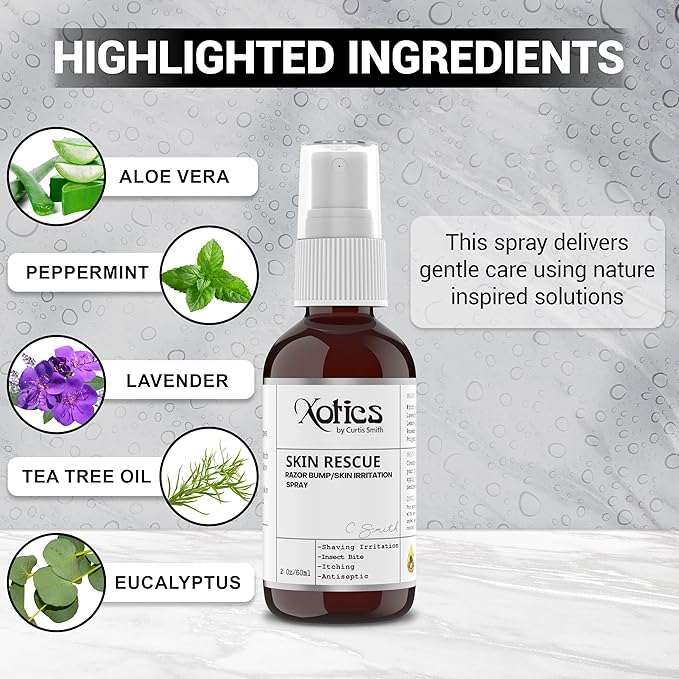 Xotics Skin Rescue Razor Bump 2oz - All Natural Barber Aftershave Razor Burn Treatment for Men/Women - All Natural Ingredients