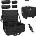 MONSTINA Rolling Makeup Train Case with 4 Detachable 360-Degree Rotation Wheels,Professional Trolley Cosmetic Case, 3-Layer Extra Large Organizer Cart for Makeup Artist Hairstylist
