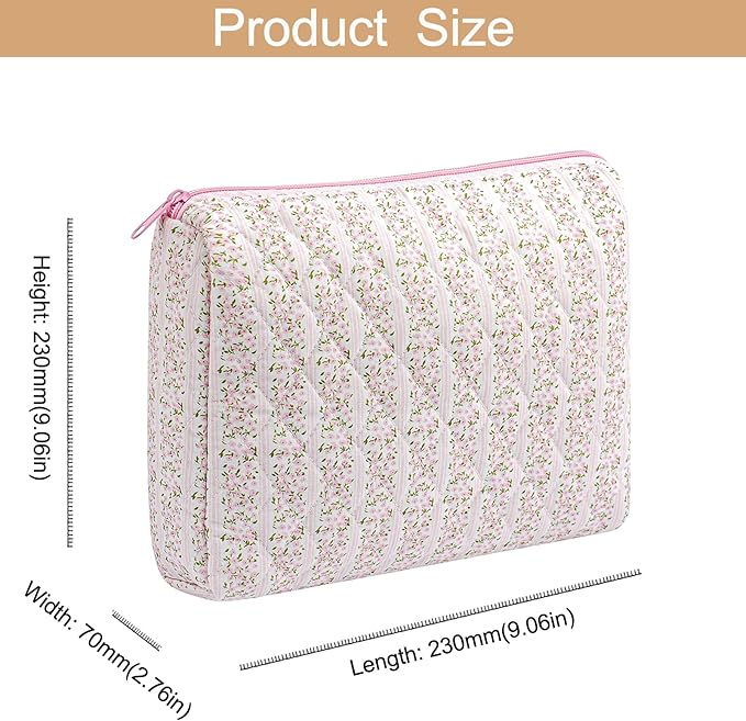 Makeup Bag Travel Cosmetic Bag for Women Girls, Zipper Make Up Pouch, Floral Flowers Toiletry Organizer Makeup, Portable Storage Cosmetic Travel Cloth Bag (2 Pack (L+S)/Pink Floral)