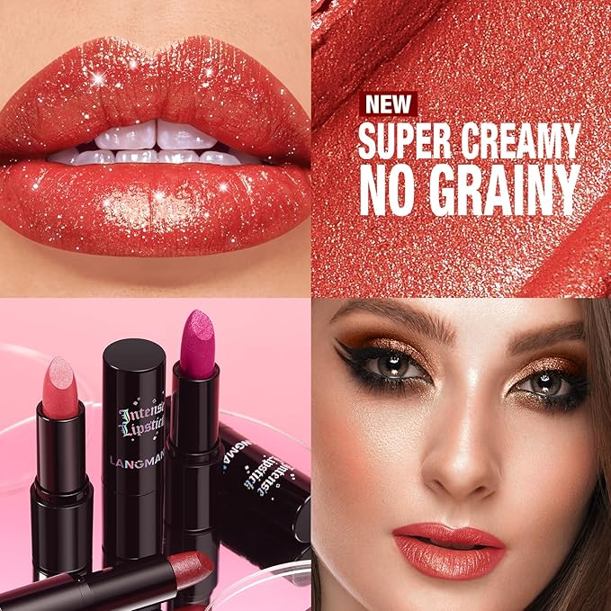 Jolilab Sparkling Lip Gloss, Long Lasting Waterproof Moisturizer Lip Balm Glitter Shimmer Metallic, Diamond Shiny Bold Glow Goth Lipstick for Women Girls, Non-sticky (1, 02#)