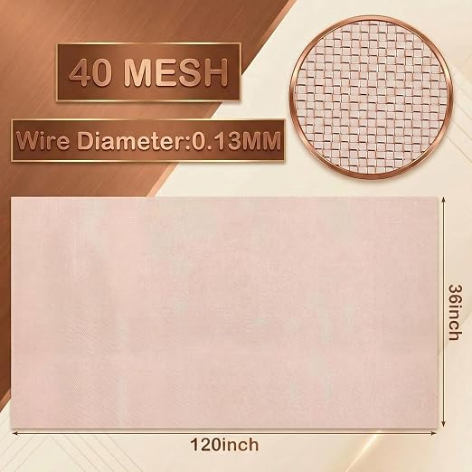 Therwen 36 Inch x 10 ft Copper Mesh Screen 99.9% Pure Copper 40 Mesh Roll Wire - Image 2