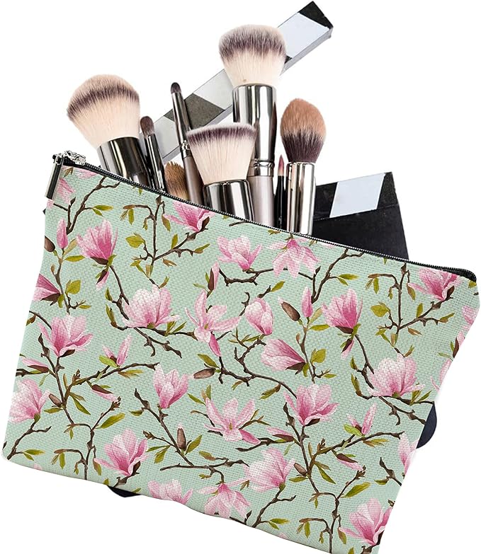 Magnolia Flowers Cosmetic Bag Mini Portable Travel Toiletry Bag Organizer Makeup Brushes Aesthetic Accessories Waterproof Storage Bag for Women