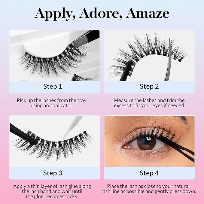 Bepholan False Eyelashes 7 Pairs Strip Eye Lash Natural Look Wispy Lashes Reusable Thin Clear Band & Soft Fake Lashes（W06）