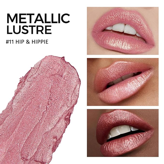 Anglicolor Glitter Pink Lipstick,High Impact Lipcolor,Lightweight Hydrating Formula Smooth and Non-Sticky,Metallic Lipstick For Women,Full-Coverage Lip Color (11 HIP & HIPPIE, 4g)