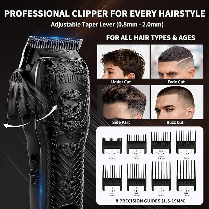 Professional Cordless Mens Hair Clippers & Beard Trimmer and Electric Shavers Kits & Sets,Metal Hair Clippers Cutting Grooming Kit with Long Battery Life for Family Barber Use (Black)