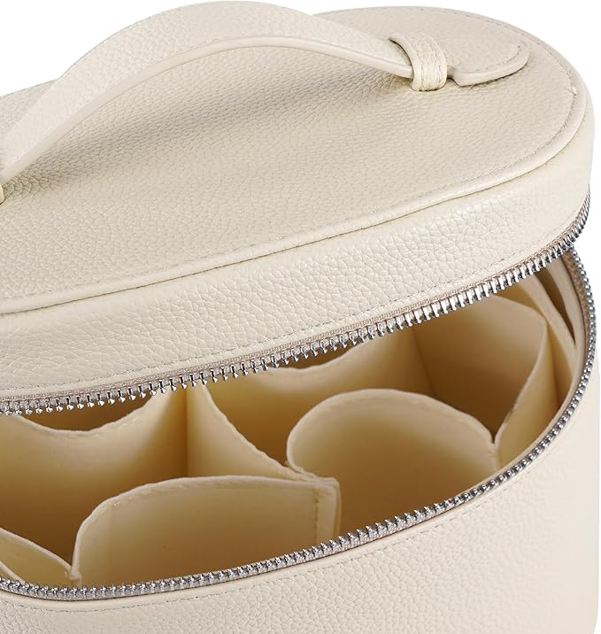 Makeup Bag Vanity Case Cosmetic Bag with Removable Divider Travel Toiletry Bag for Women Portable Make up Box Organizer, Beige