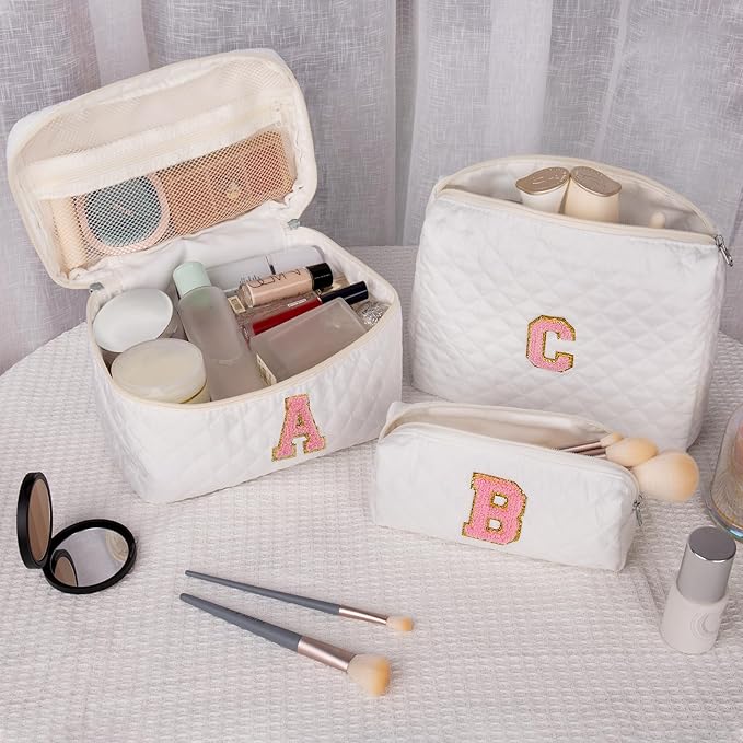 Initial Makeup Bag, Personalized Monogram Cosmetic Bag Set, Large Make up Bags | Travel Toiletry Bag | Makeup Bag for Girls Teen Girl Friend Sister Wife Girlfriend Gifts Daughter (Letter A)