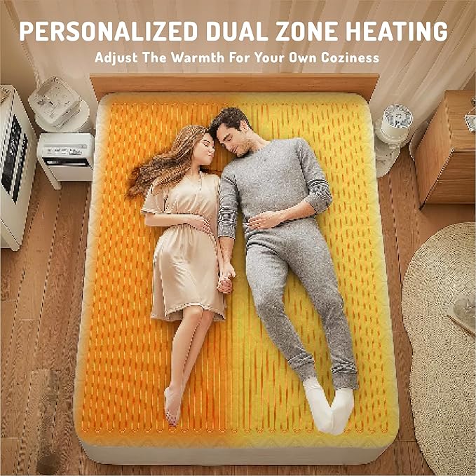 King Size Heated Mattress Pad - Degrees of Comfort Electric Bed Warmer with Dual Controllers, 6 Heating Levels, 10-Hour Auto Shut-Off, Breathable Air-Layer, 78"x80"