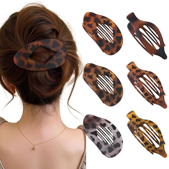 Lourny Flat Hair Clips for Women, 6PCS Flat Claw Clips for Thin Hair Lightweight Non-Slip Claw Clips for Women